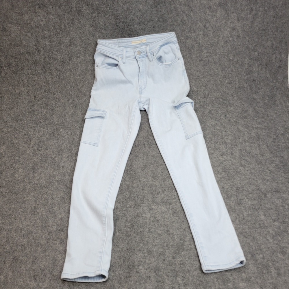 Levis 721 Cargo Jeans Womens 27 Blue Y2K Streetwear Grunge High Rise Skinny Leg - Picture 2 of 13